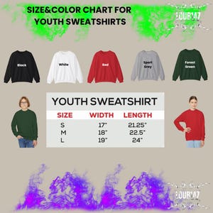 a women's size chart for youth sweat shirts