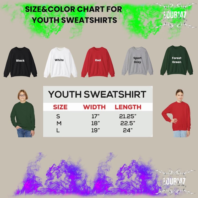 a women's size chart for youth sweat shirts
