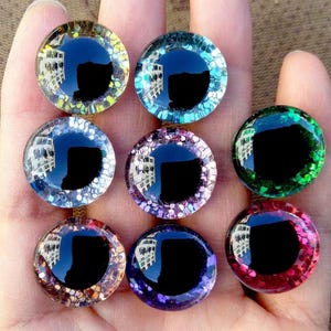 20pcs Glitter Safety Eyes for Amigurumi Crochet Toys | Mixed Sizes 18-35mm | Green Blue Sparkling 3D Eyes for Doll & Toy Making