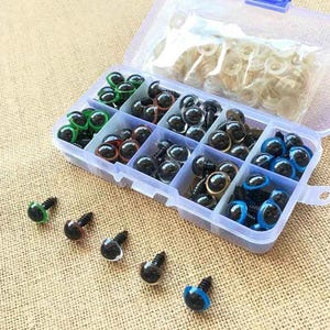 Mix Color 8mm, 10mm, 12mm Plastic Safety Eyes for Teddy Bears, Dolls, Amigurumi, Stuffed Animals & DIY Crafts | 5 Colors Box for Toy Making