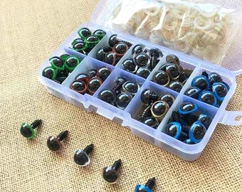 Mix Color 8mm, 10mm, 12mm Plastic Safety Eyes for Teddy Bears, Dolls, Amigurumi, Stuffed Animals & DIY Crafts | 5 Colors Box for Toy Making