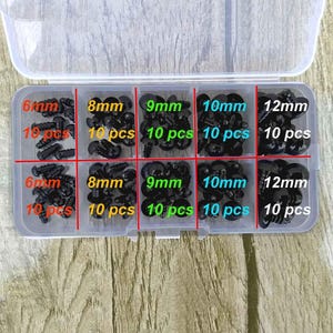 100pcs Black Plastic Safety Eyes 8/10/12/14mm with Washers for Amigurumi, Plush Toys, Crochet Dolls, Stuffed Animals, DIY Crafts