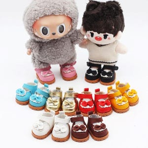 17cm Doll Leather Bow Shoes | Finger Shoes for Plush Dolls, Labubu, Cotton Dolls | BJD Miniature Footwear Accessories