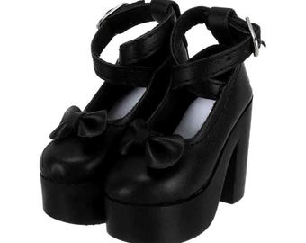 1/3 Bjd Doll High Heel Shoes – 7.8CM PU Leather Bowknot Sandals for SD/DD 60cm Dolls – Black/Pink Princess Heels – Doll Boots & Accessories