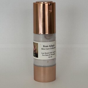 May include: A rose gold bottle of Lux Royal Jelly Serum for lines and wrinkles from the Rose Adagio Skin Care Collection. The bottle contains 25 ml of serum.