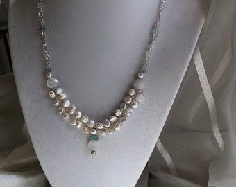 Freshwater Pearl Necklace with Moonstone Drop