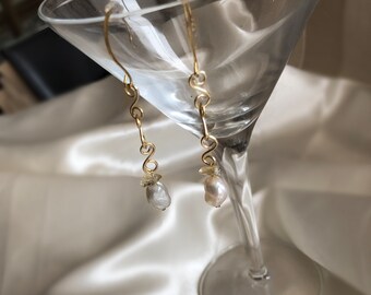 Dangle Earrings with Pearl and Citrine