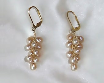 Champagne Pearl Cluster Drop Earrings