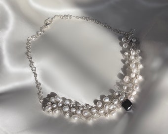 Pearl Necklace with Black Freshwater Pearl Drop