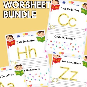 Paquete de 26 páginas para trazar el alfabeto / Hojas de trabajo para escribir y reconocer letras (PDF)