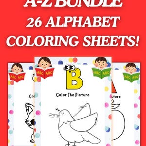 Paquete de 26 páginas para colorear del alfabeto / Hojas de trabajo de reconocimiento de letras (PDF)