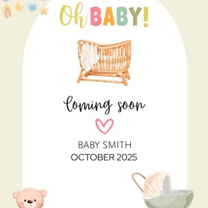 Oh bébé ! Faire-part de grossesse personnalisable - Prénom et date d'accouchement modifiables - Téléchargement numérique