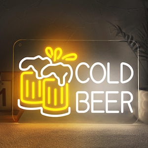 Cold Beer Neon Sign - Bar LED Night Light for Man Cave & Home Pub, Game Room, Wedding Decor, Cheers Wall Art, Gift for Beer Lovers
