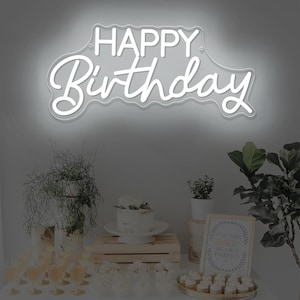 Happy Birthday Neon Sign - Personalized LED Night Light, Custom Gift for Her Him, Birthday Shower Decor, Party Backdrop Photo Prop