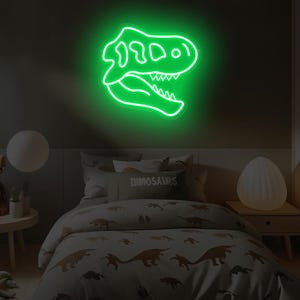 Dinosaur Skull Neon Sign, Dino LED Wall Light for Kids Room, Dinosaur Lover Gift, Boys Bedroom Decor, Dinosaur Theme Night Light