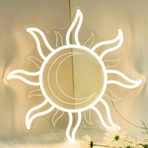 Sun Moon Neon Sign, Moon Inside The Sun LED Sign, Dimmable Night Light for Bedroom, Bar, Pub, Cafe, Unique Wall Art Decor