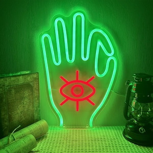 Hand mit Auge Leuchtreklame, spirituelle Wandkunst, LED-Nachtlicht, individuelle Schlafzimmerdekoration, spirituelle Suchende Geschenk, personalisierte Geschenke