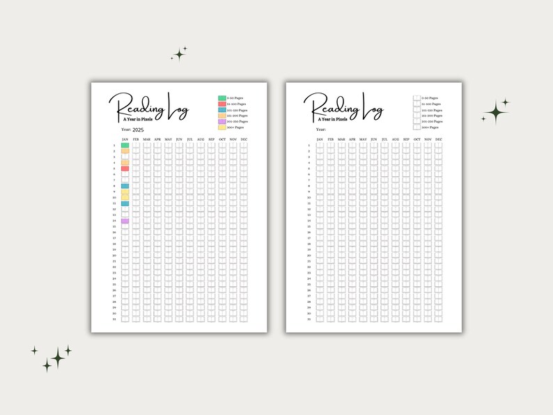 Reading Tracker Printable | Reading Log | Year in Pixels | Year at A ...