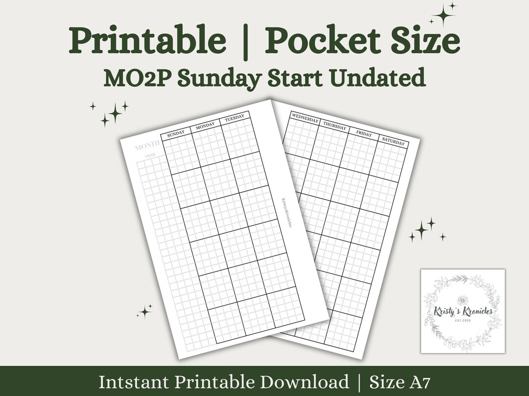Pocket MO2P Sunday Start Undated | Month at A Glance | Pocket Planner ...