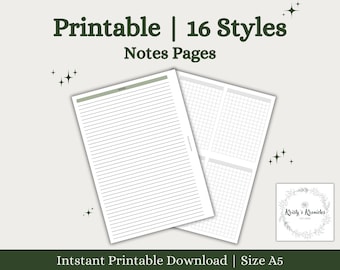 Notes Pages Printable | A5 Planner Inserts | Lined | Grid | Dot Grid | Ideas Page | Quarter Page Notes | Work From Home | Digital Download