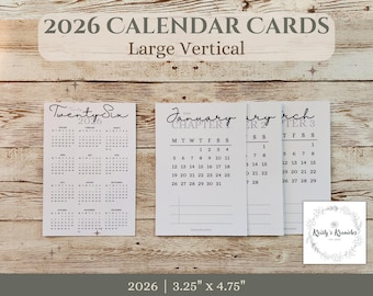 Set of 2026 Large Calendar Planner Cards | Full 12 Month Journalling Cards | Sunday or Monday Start | Task Cards | Minimal