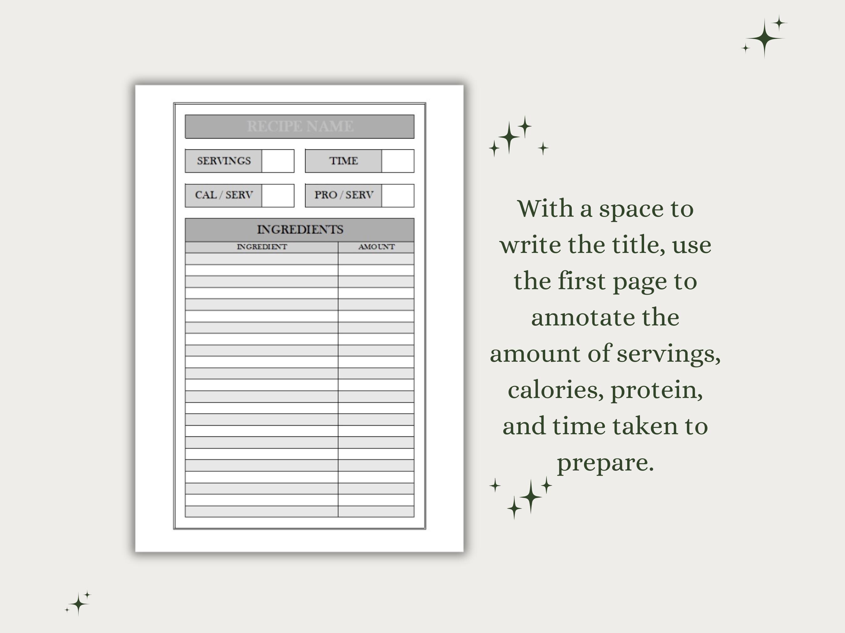 Recipe Book Printable | Recipe Card | A5 Planner Inserts | Meal Prep ...