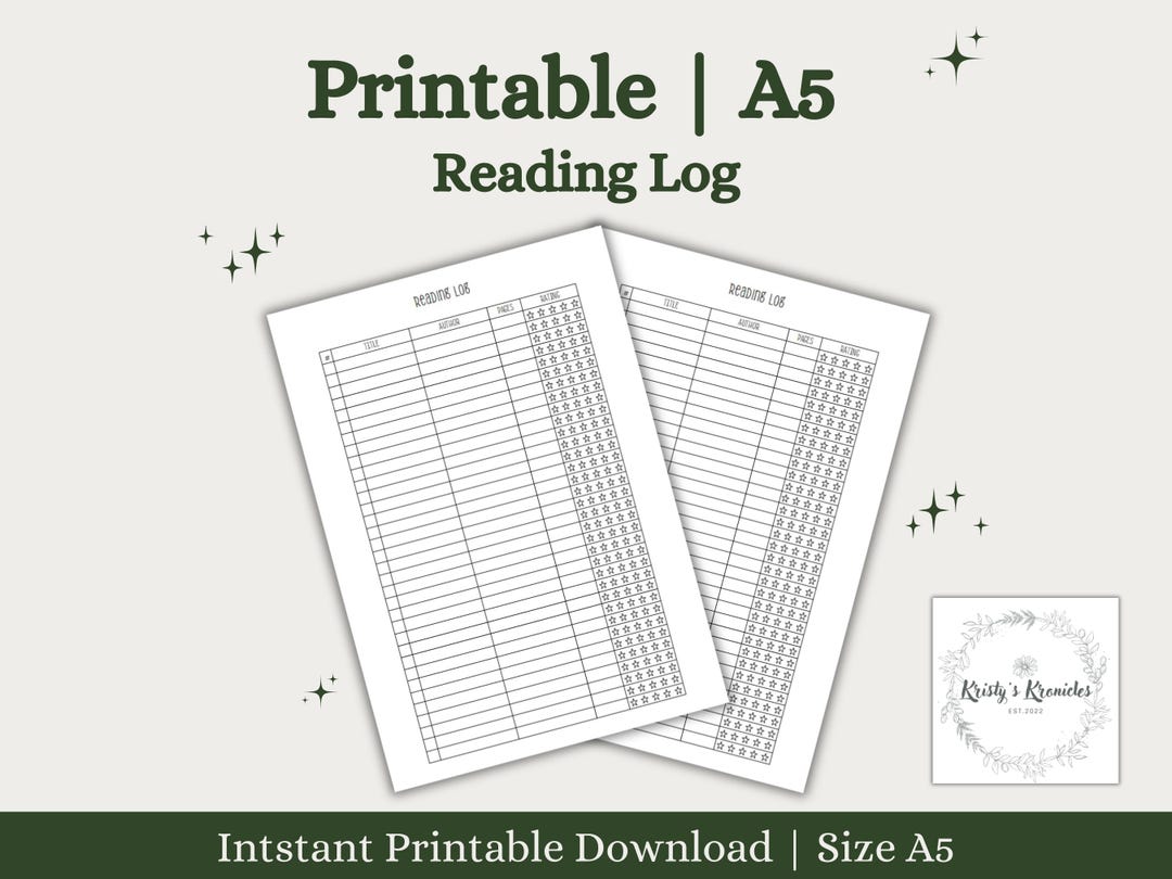 Reading Log Printable | Reading Tracker | A5 Planner Inserts | Book Log ...