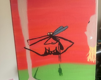 Primer plano de un mosquito - Original - Acrílico sobre lienzo - 11x14"