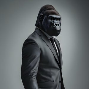 Gorilla in Black Suit Digital Art Print – Anthropomorphic Animal Wall Art – Bold Whimsical Portrait – Instant Download Decor