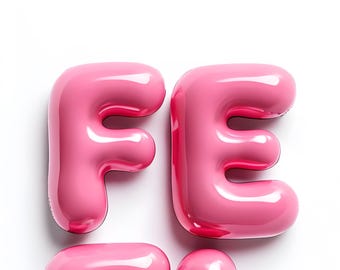 May include: The word "FEEL" spelled out in pink, glossy, inflated letters.