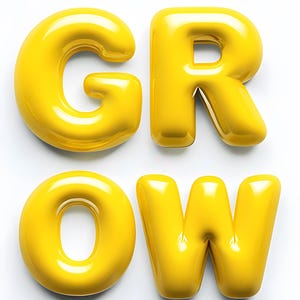 GROW 3D Typografie Wandkunst - Gelber Ballon Buchstabe Druck - motivierender digitaler Download - modernes Wort Poster - inspirierende Bürodekoration