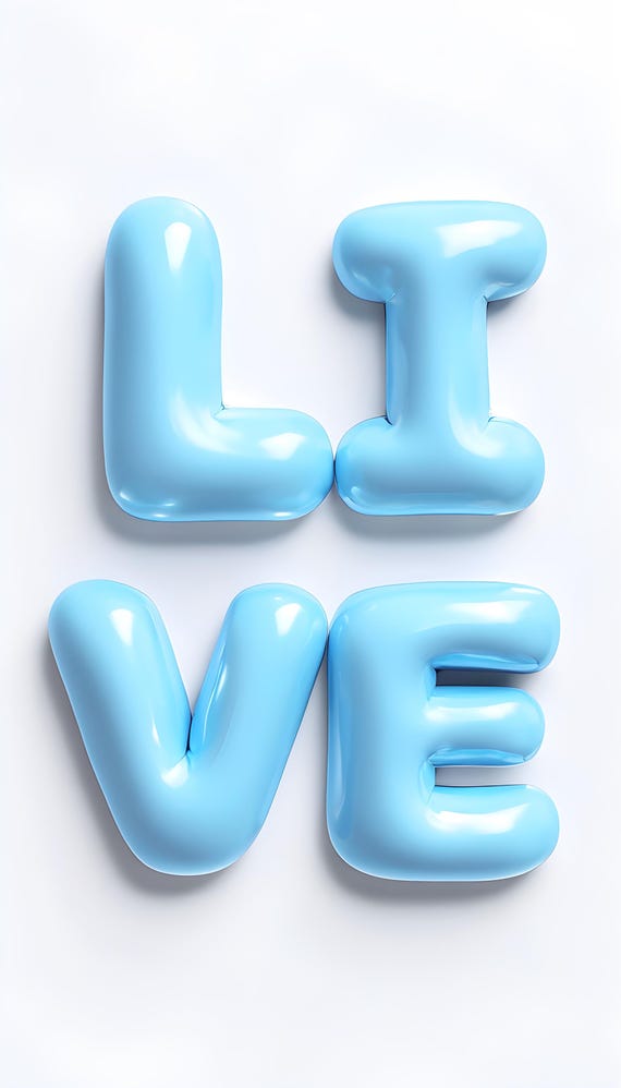 LIVE Digital Wall Art - 3D Balloon Letters Print - Motivational Typography - Blue Word Art - Modern Home Decor - Instant Download
