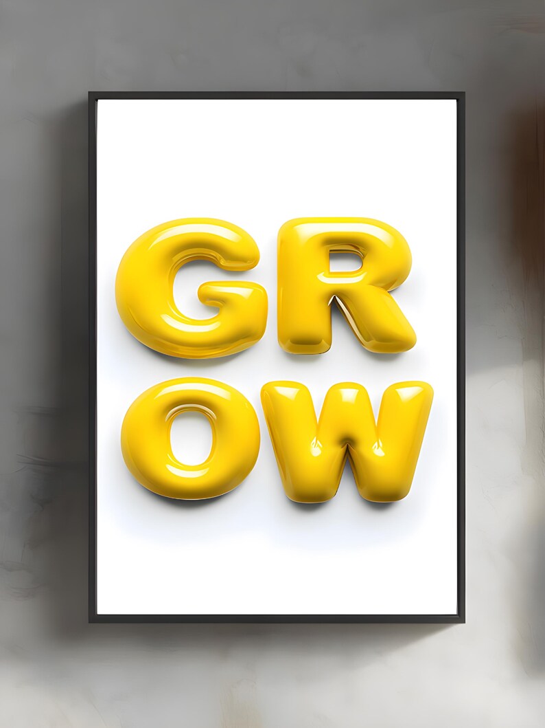 GROW 3D Typography Wall Art - Yellow Balloon Letter Print ...