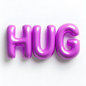 HUG Digital Wall Art - Impressão de letras de balão 3D - Decoração de tipografia rosa - Pôster bonito para impressão - Download instantâneo
