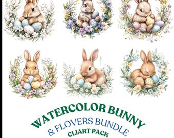 12 Easter Bunnies Clipart, Easter Clipart, Printable Watercolor clipart, High QualityPNG, Digital download,bunnies with colorful eggs