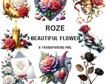 8 ideas for using roses,clipart,watercolor clipart for printing,digital download,high quality png,paper craft