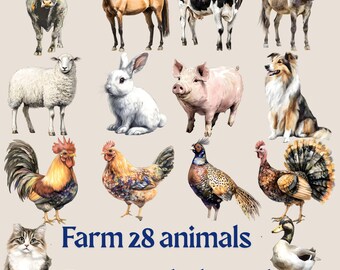 Watercolor Farm Animals Clipart Bundle, Cute Farm Clipart, Sheep Illustrations, Transparent PNG Graphics, Commercial Use