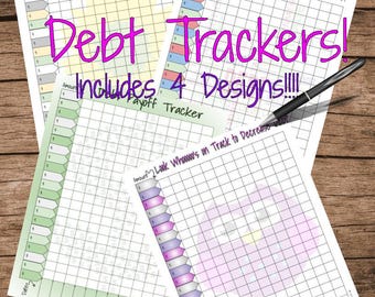 DEBT PAYOFF TRACKERS!  4 Designs Included!!! - Digital Download, pdf, Printable, GoodNotes, iPad, Letter, Instant, Planner