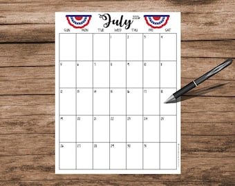 July 2026 Calendar: Flag Theme, Printable & Editable (Digital Download)