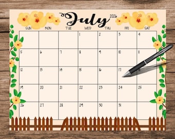 July 2026 Calendar: Garden Theme, Printable & Editable (Digital Download)