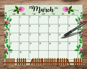 March 2026 Garden Calendar: Printable, Editable (Digital Download)