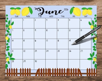 June 2026 Calendar: Garden Theme, Printable & Editable (Digital Download)