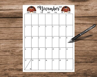 November 2025 Calendar - Digital Download, PDF, PNG, JPG, Printable, GoodNotes, iPad, Letter, Instant, Planner