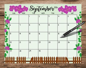 September 2026 Calendar – Garden Theme (Digital Download)