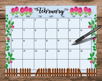 February 2026 Calendar: Garden Theme, Printable & Editable (Digital Download)