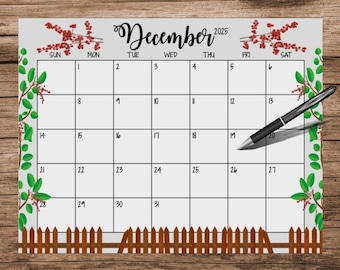 December 2025 Calendar: Garden Theme, Printable & Editable (Digital Download)