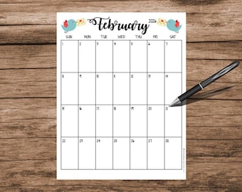 February 2026 Calendar: Valentine Theme, Printable & Editable (Digital Download)