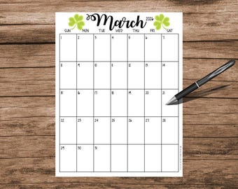 March 2026 Shamrock Calendar: Printable, Editable (Digital Download)
