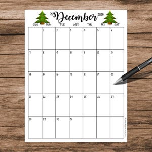 Kalender för december 2025 - Digital nedladdning, PDF, PNG, JPG, Utskrivbar, GoodNotes, iPad, Letter, Instant, Planner