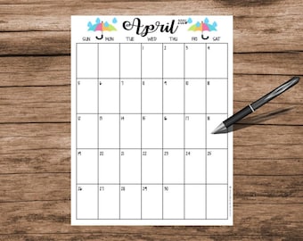 April 2026 Calendar: Umbrella Theme Printable (Digital Download)